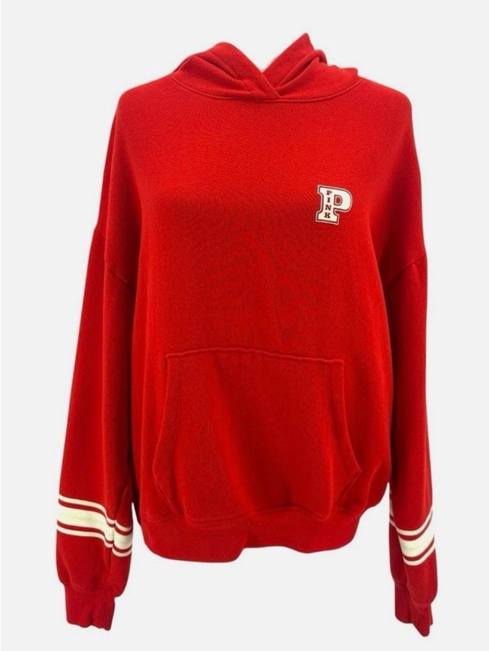 Victoria's Secret PINK Red Varsity Stripe Hoodie Sz Medium